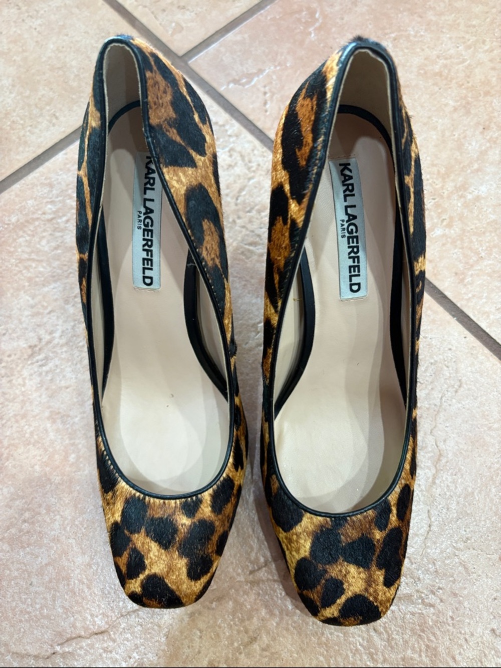 Karl Lagerfeld Leopard-Print Square-Toe Pumps in Brown and Black